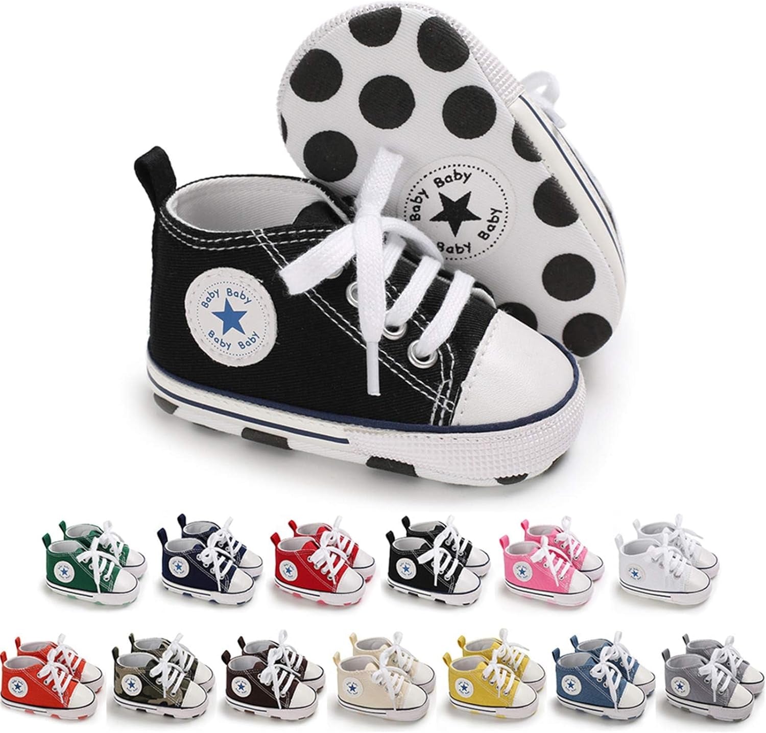 Unisex Baby Boys Girls High Top Sneaker Soft Anti-Slip Sole Newborn Infant First Walkers Canvas Denim Shoes