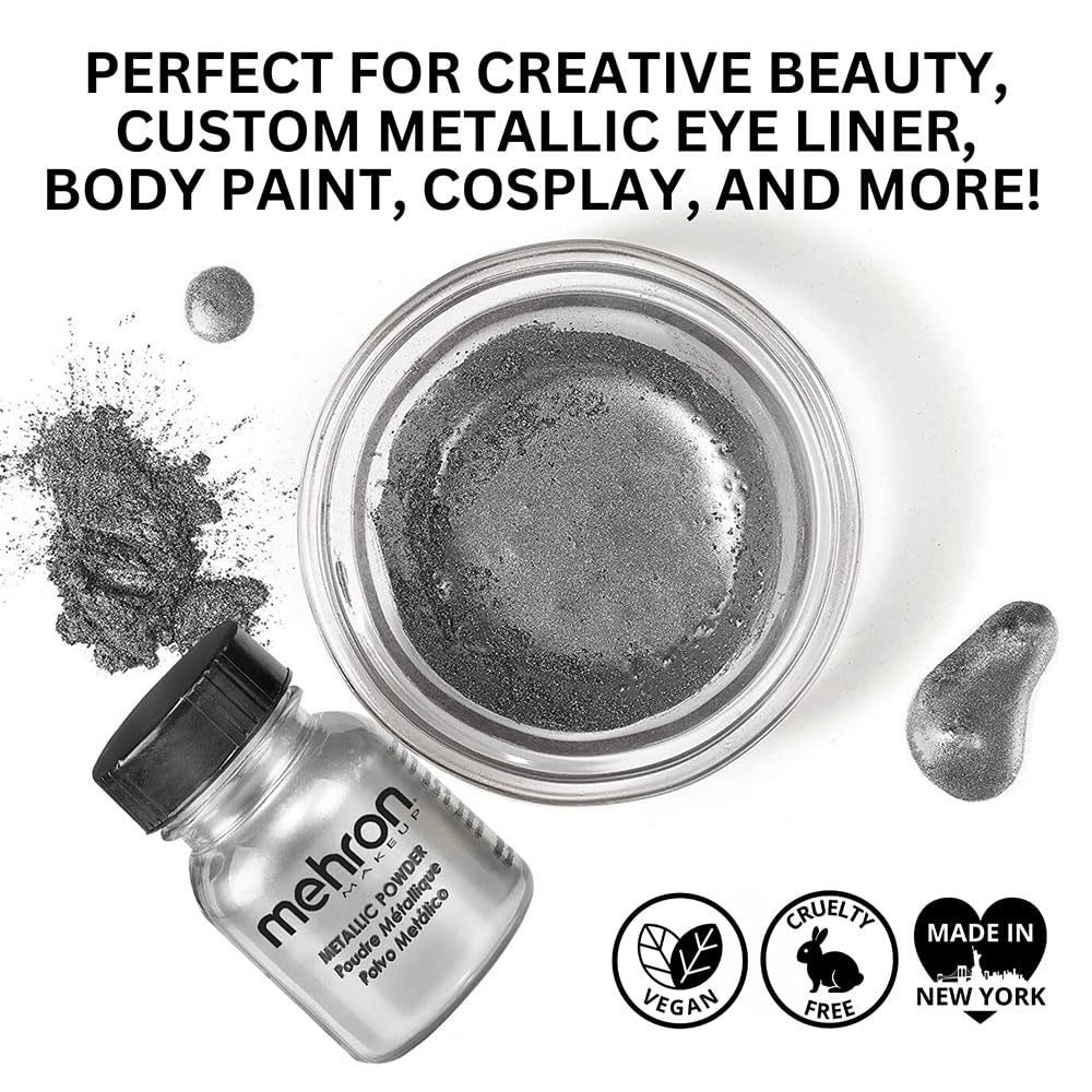 Makeup Metallic Powder | Metallic Chrome Powder Pigment for Face & Body Paint, Eyeshadow, and Eyeliner .5 Oz (14 G) (Silver)