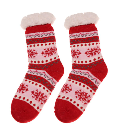 1Pair Women Fleece Slipper Socks Thermal Cozy Fuzzy Sherpa Christmas Socks Non-Skid US 5-11 Red