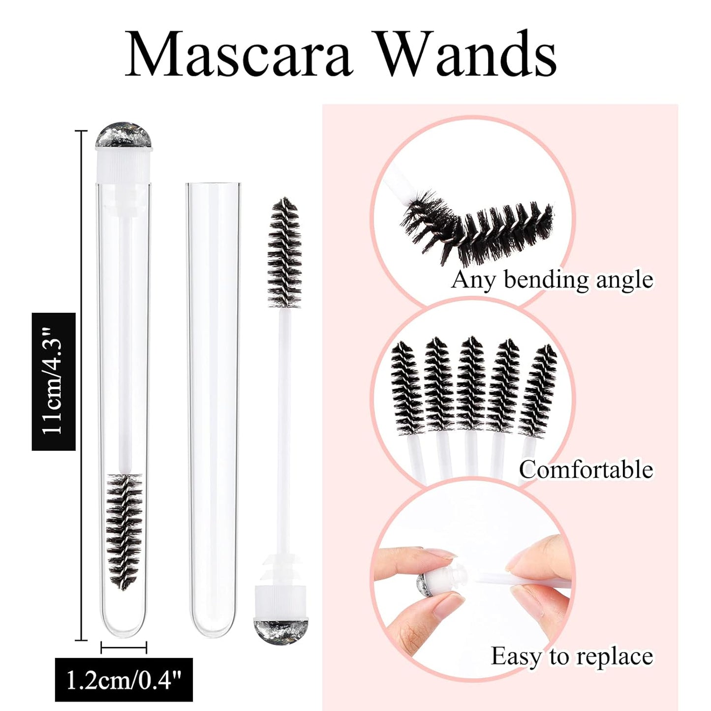 20Pcs Eyelash Brush Lash Wand Makeup Tool Eyelash Extension Supplies Cleaning Brush Diamond Mascara Foil Black