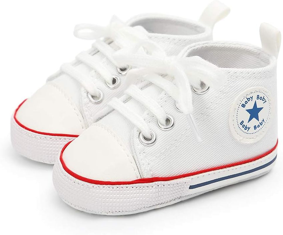 Unisex Baby Boy Girl Canvas Sneaker Soft Sole Infant Lace up Newborn Ankle Toddler First Walkers Crib Shoes