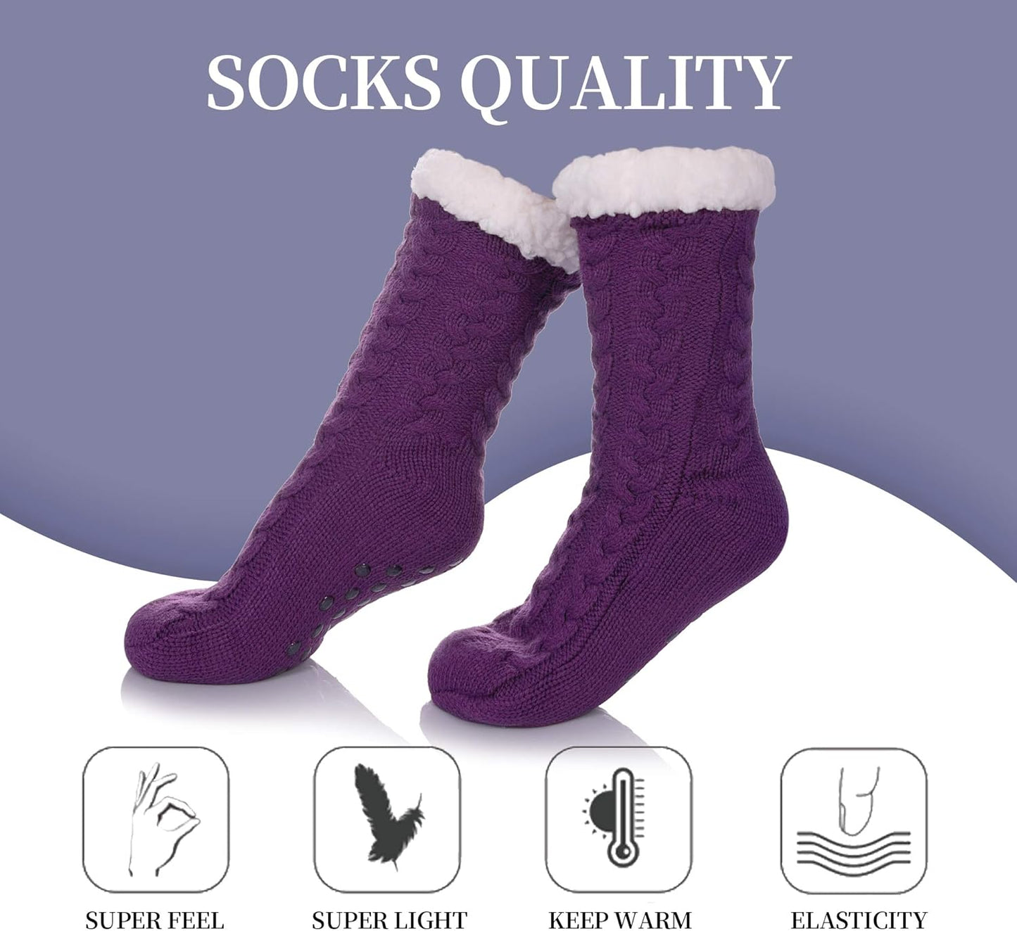 Women'S Winter Super Soft Warm Cozy Fleece Lined Fuzzy Slipper Socks with Grippers