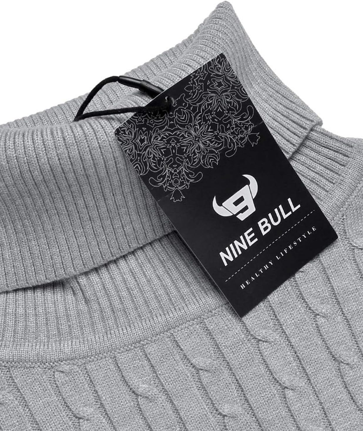 Mens Slim Fit Turtleneck Sweater Cable Knit Thermal Pullover Sweater