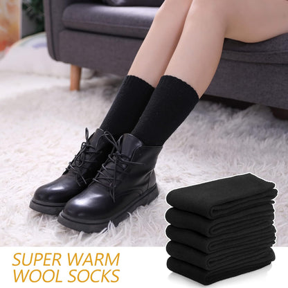 Womens 5 Pairs Soft Thick Comfort Casual Cotton Warm Wool Crew Winter Socks