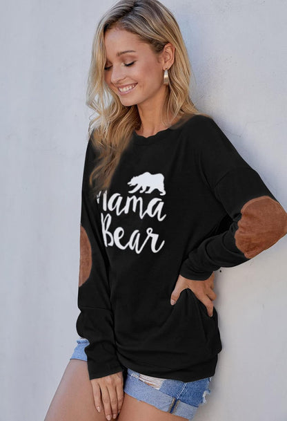 Women'S Mama Bear Shirt Long Sleeve Patches Pockets Top Black Size S