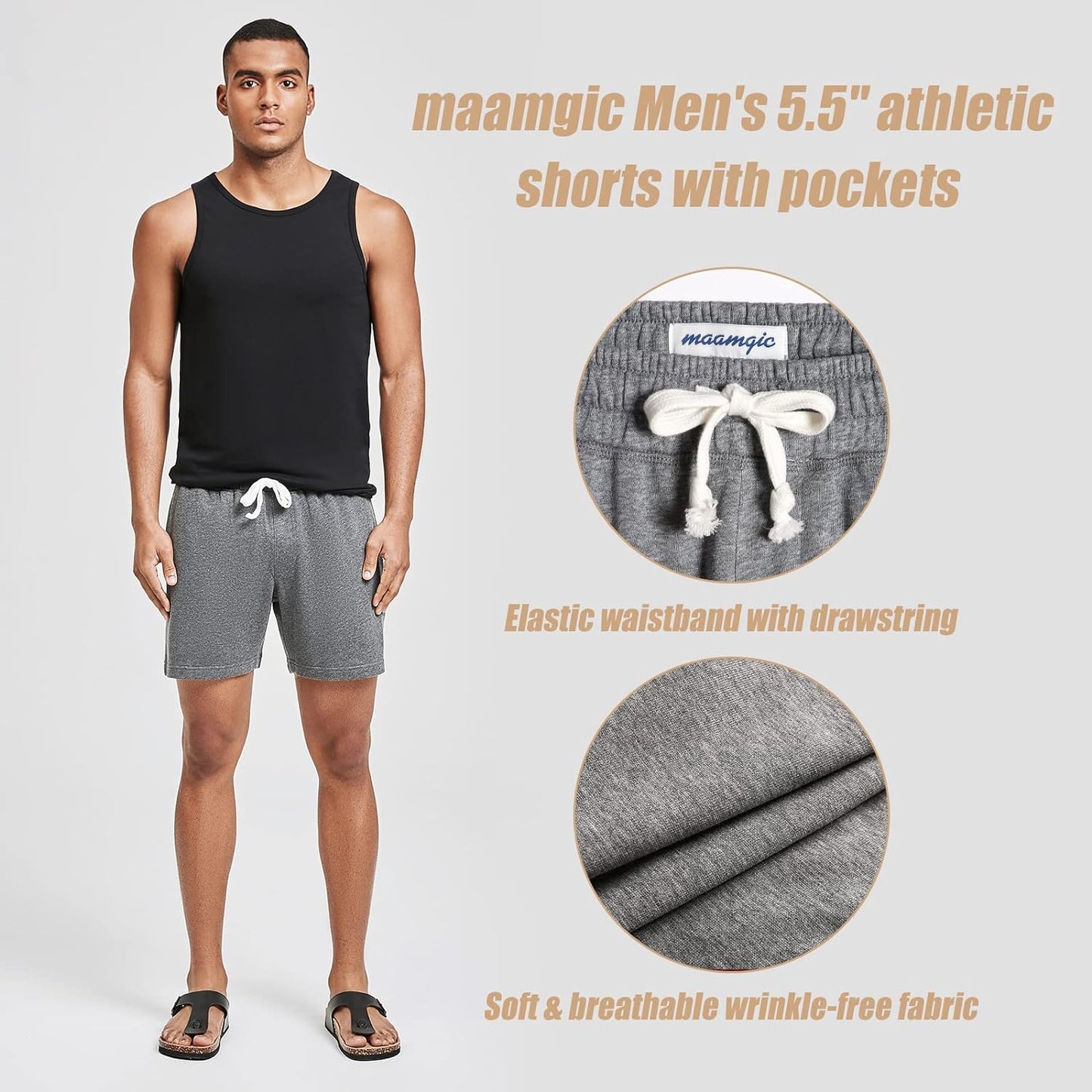 Mens Athletic Gym Shorts 5.5" Elastic Waist Casual Pajama Pocket Jogger Men Workout Short Pants