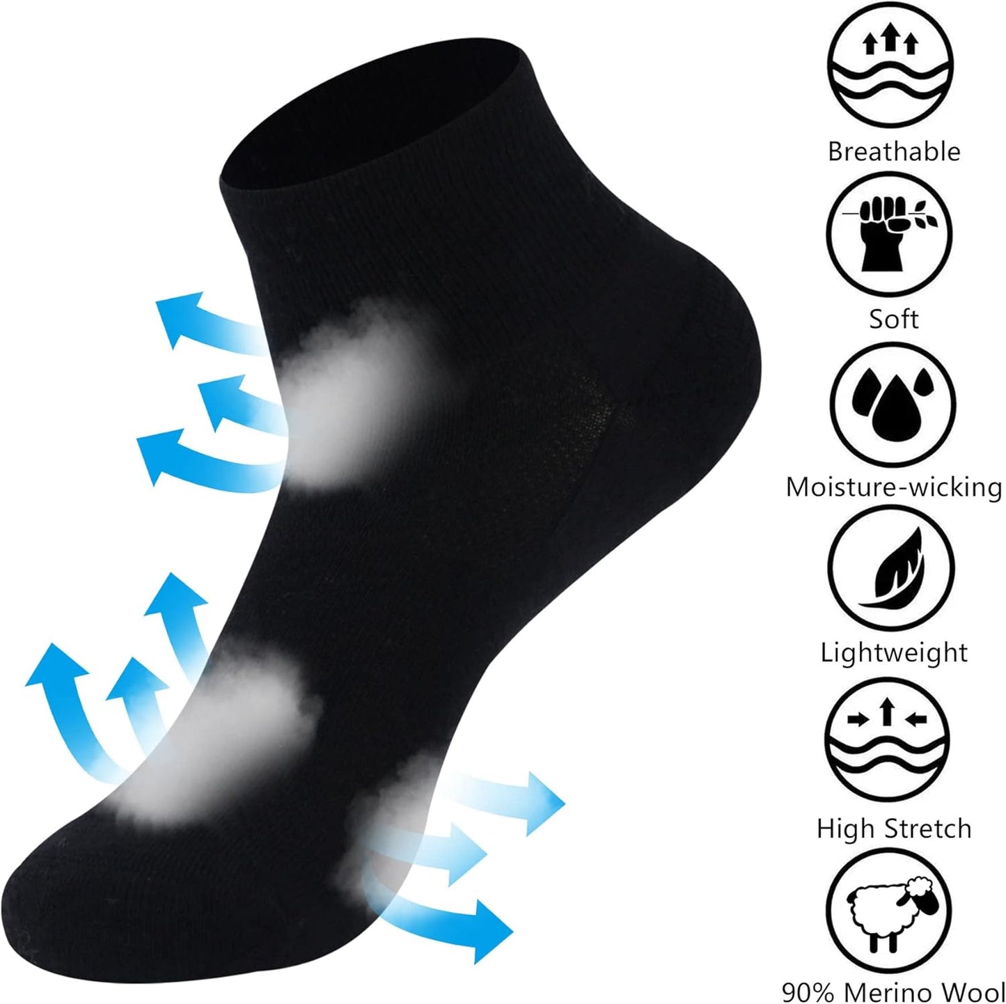 Merino Wool Ankle Socks, Men'S Women'S 90% Wool Athletic Thin Running Moisture Wicking Socks, 3 Pairs