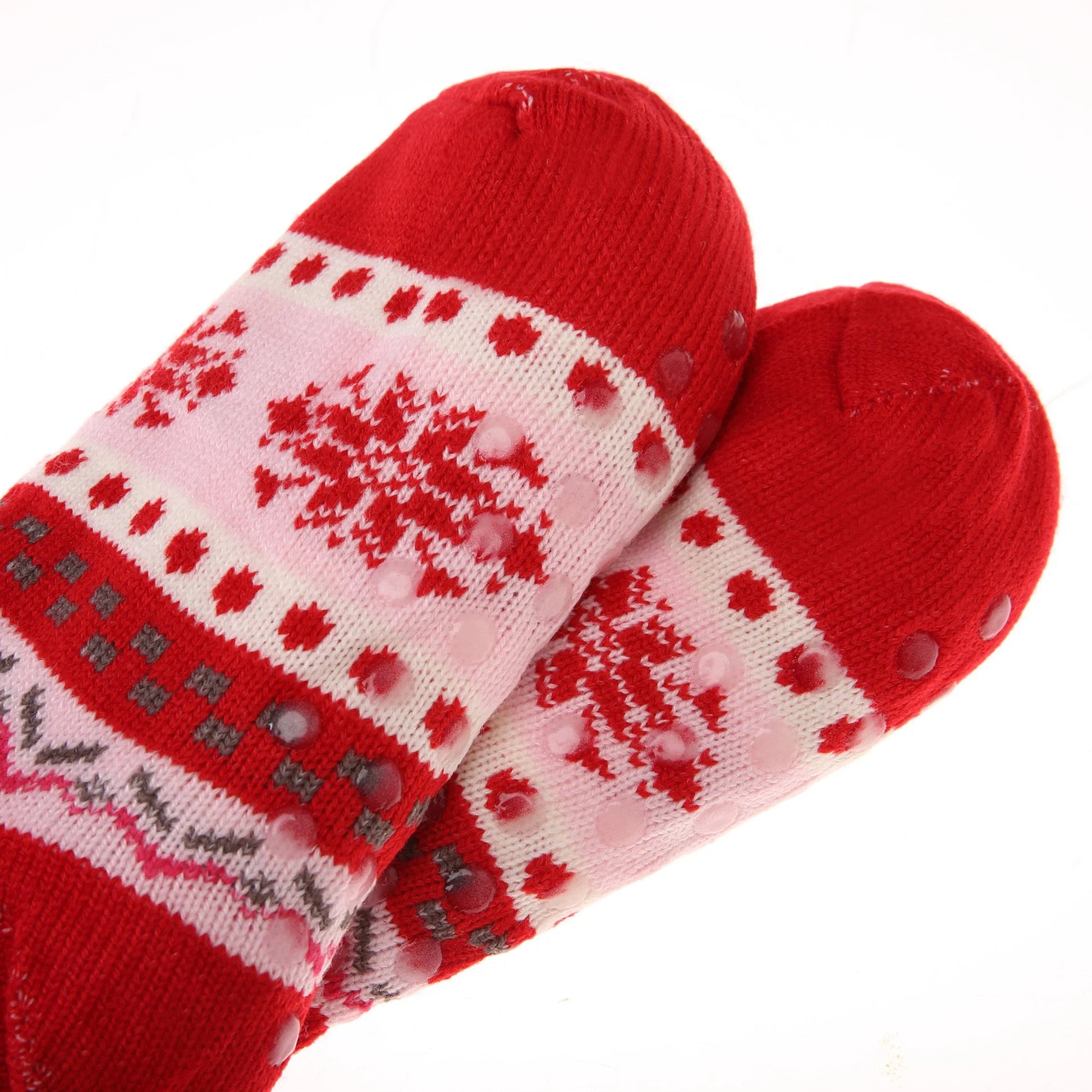 1Pair Women Fleece Slipper Socks Thermal Cozy Fuzzy Sherpa Christmas Socks Non-Skid US 5-11 Red