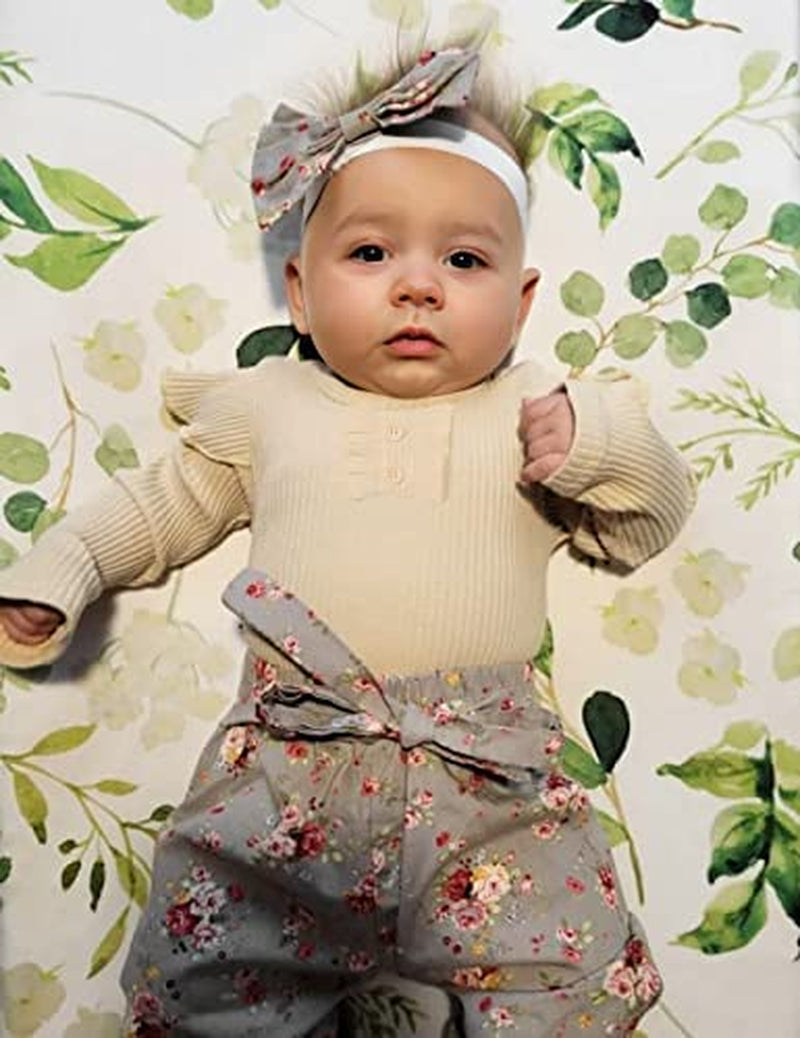 Newborn Baby Girl Clothes Ribbed Ruffle Sleeve Romper + Floral Pants + Headband Cute Infant Baby Girl Outfit 3Pcs