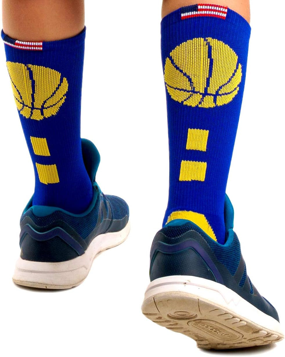 Youth Boys Basketball Socks Sports Athletic Crew Socks with Basketball Arm Sleeve - Made in USA