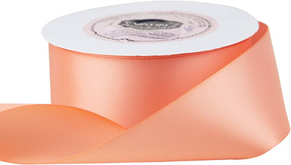 Double Face Salmon Satin Ribbon 1-1/2" Continuous 25 Yards,Orange Polyester Fabric Ribbon Use for Bows Bouquet, Gift Wrapping, Floral Arrangement Wedding Decoration