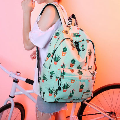 Leisure Backpack for Girls Teenage School Backpack Women Backpack Purse Cactus