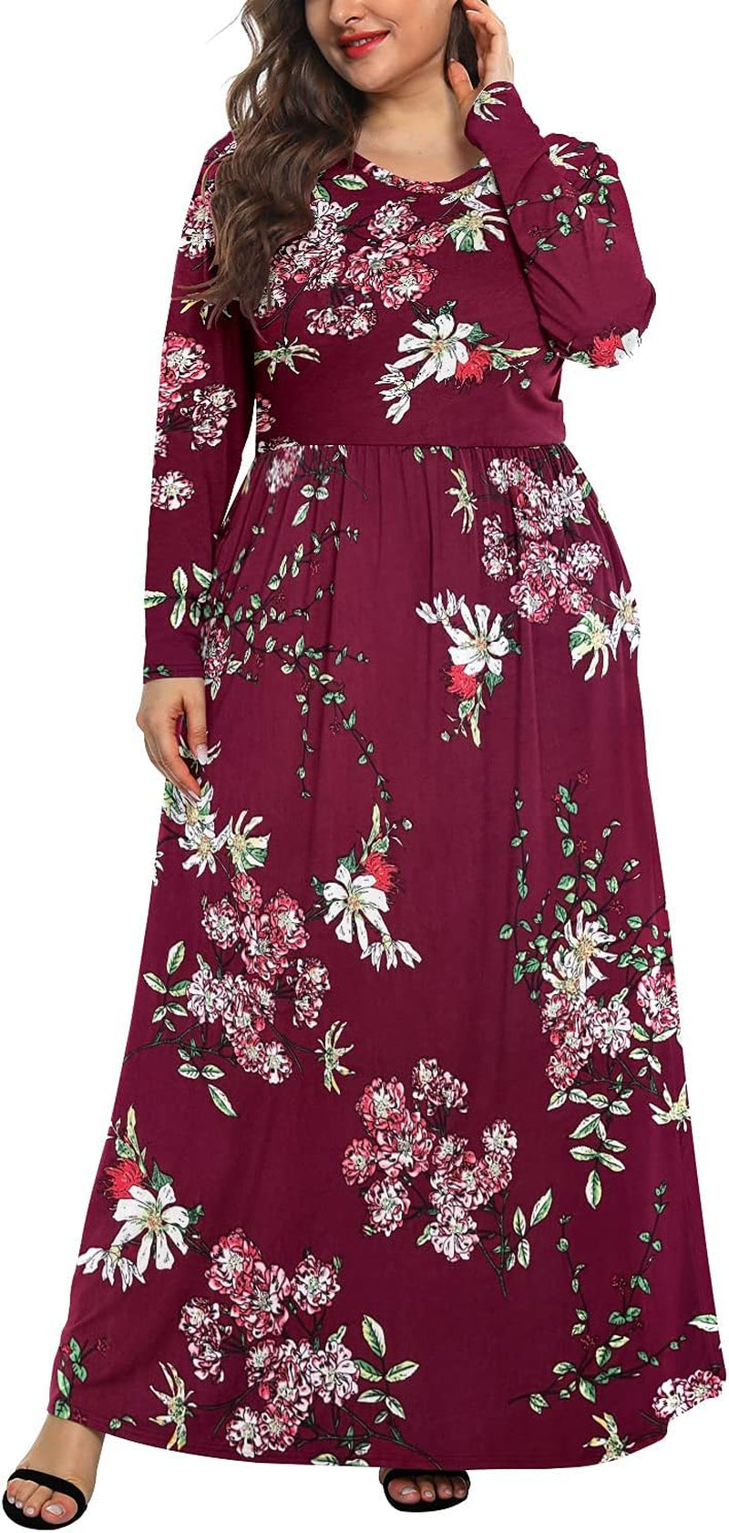 Women'S plus Size Maxi Dresses for Curvy Women Long Sleeve Casual Dress