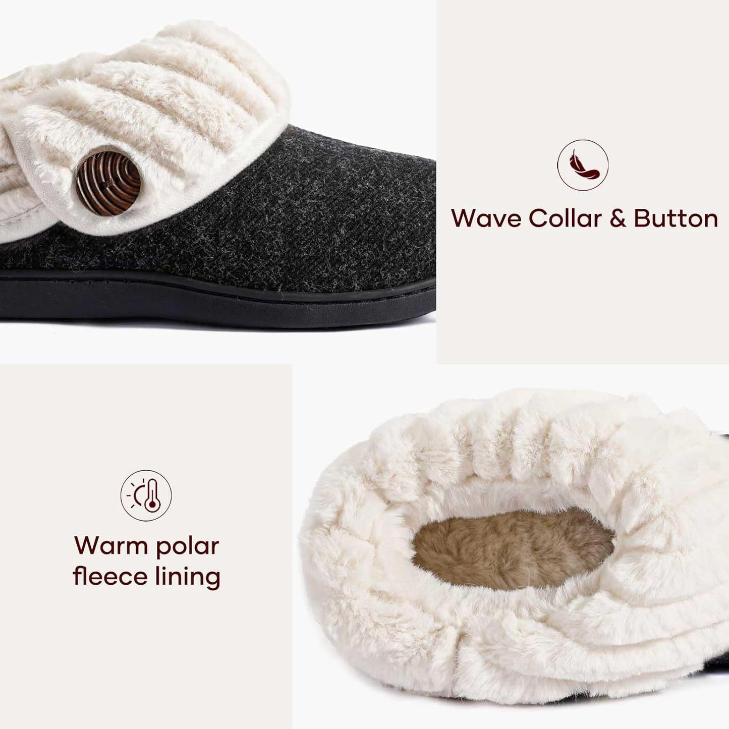 Women'S Wool Cozy Memory Foam Winter Slippers Indoor Outdoor with Fuzzy Faux Fur Collar