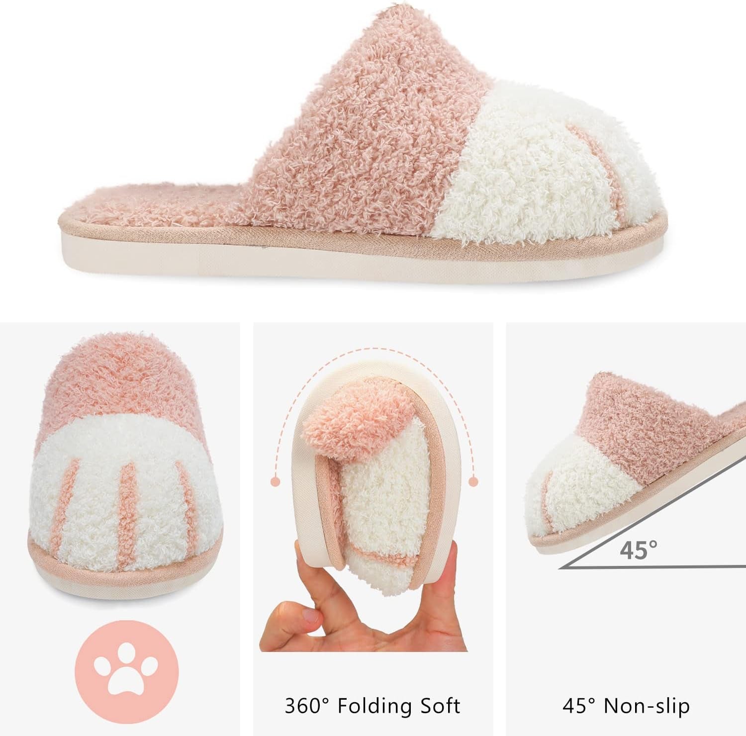 Cute Animal Slippers for Women Indoor Outdoor Memory Foam House Slippers Soft Warm Cozy Fuzzy Bedroom Non-Slip Shoes Christmas Gift Ladies Slippers