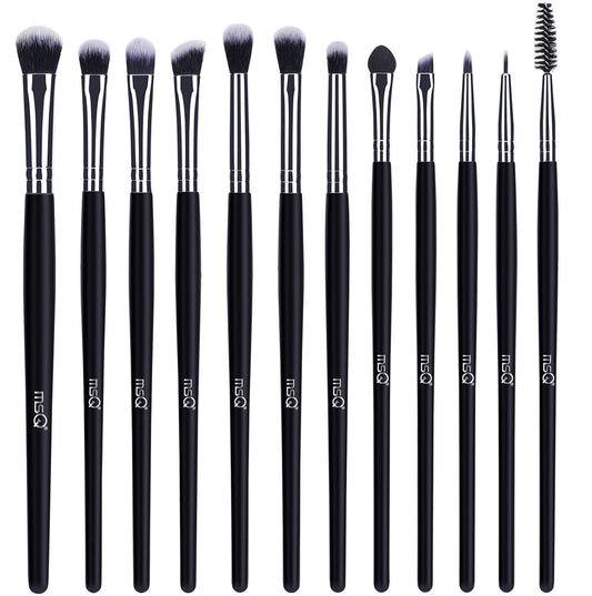 Eye Makeup Brushes 12Pcs Eyeshadow Makeup Brushes Set with Soft Synthetic Hairs & Real Longer Wood Handle for Eyeshadow, Eyelash,Eyebrow, Eyeliner, Blending, Conclear(Black)