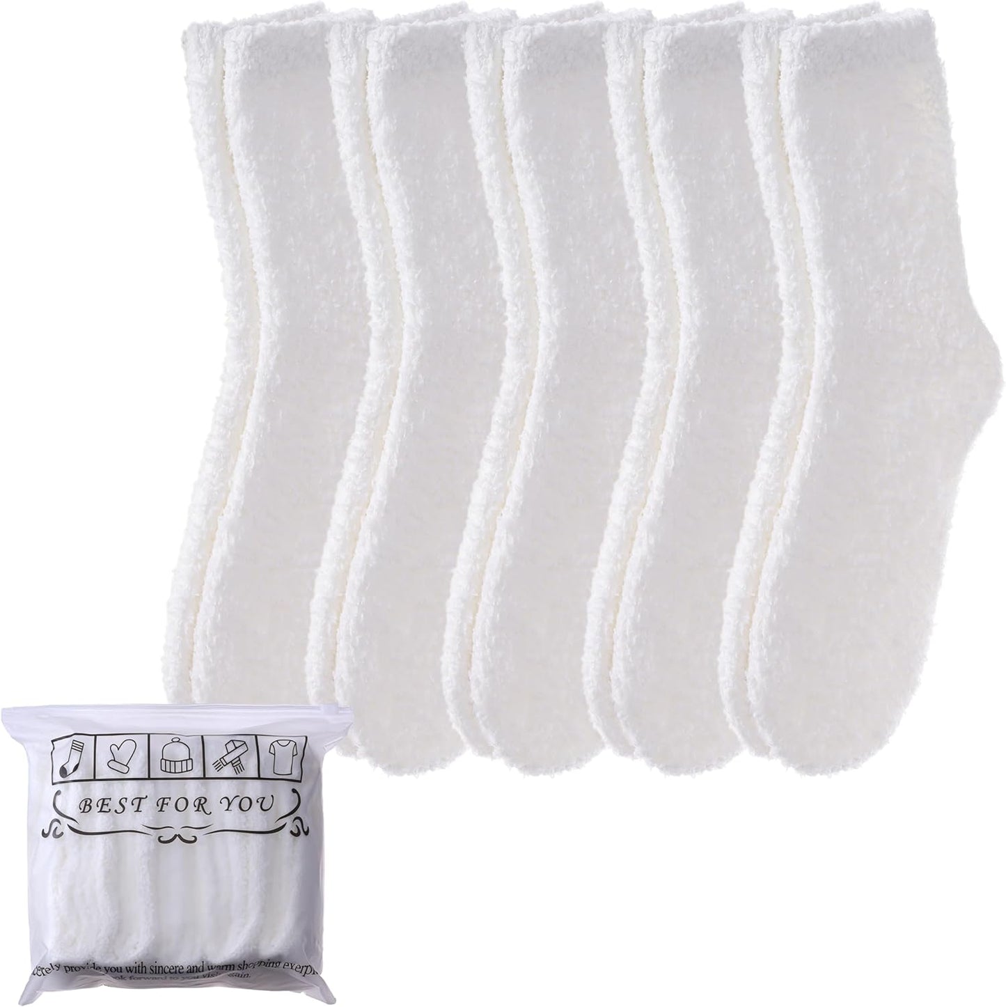 Womens Fuzzy Slipper Socks Animal Soft Warm Cute Microfiber Cozy Fluffy Winter Christmas Socks 5 Pairs White