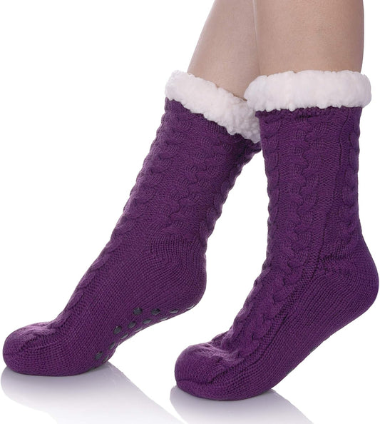 Women'S Winter Super Soft Warm Cozy Fleece Lined Fuzzy Slipper Socks with Grippers