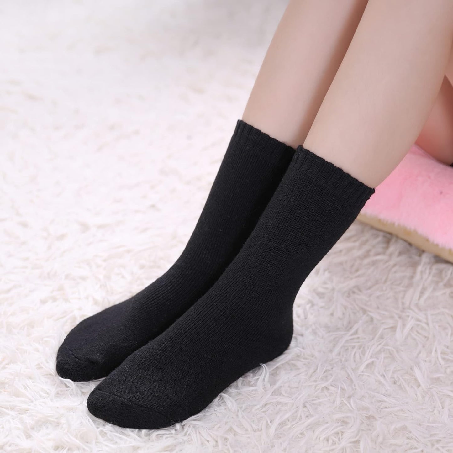 Womens 5 Pairs Soft Thick Comfort Casual Cotton Warm Wool Crew Winter Socks