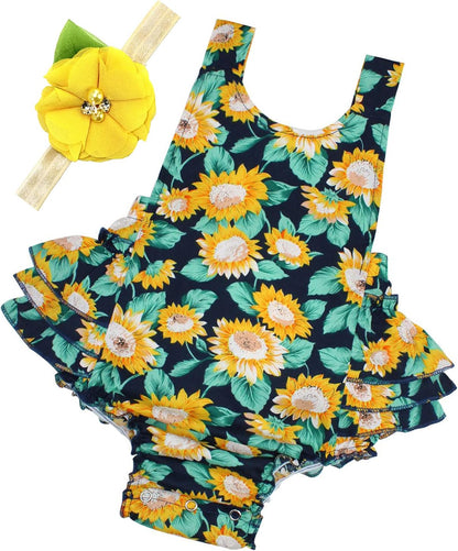 Kids Baby Girls Floral Romper Sunsuit Summer Outfit Set Clothes,9E59A,6-12 Months(Size M)