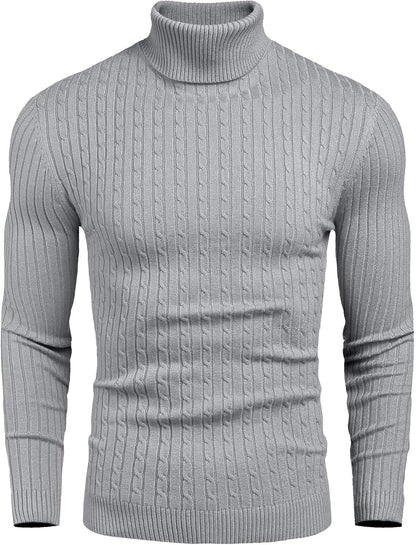 Mens Slim Fit Turtleneck Sweater Cable Knit Thermal Pullover Sweater