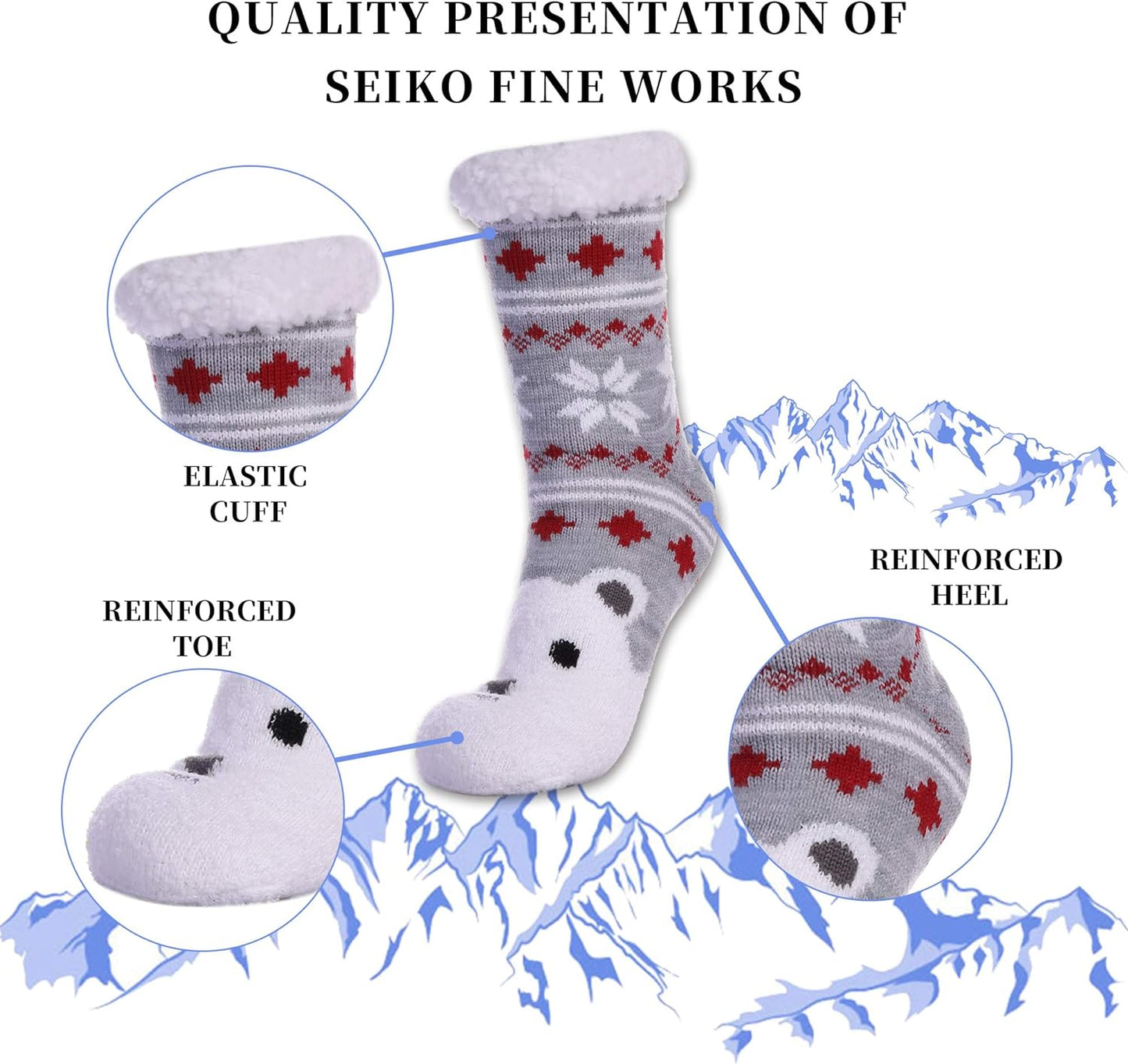 Slipper Socks for Women with Grippers, Winter Warm Fuzzy Indoor Christmas Gifts Socks