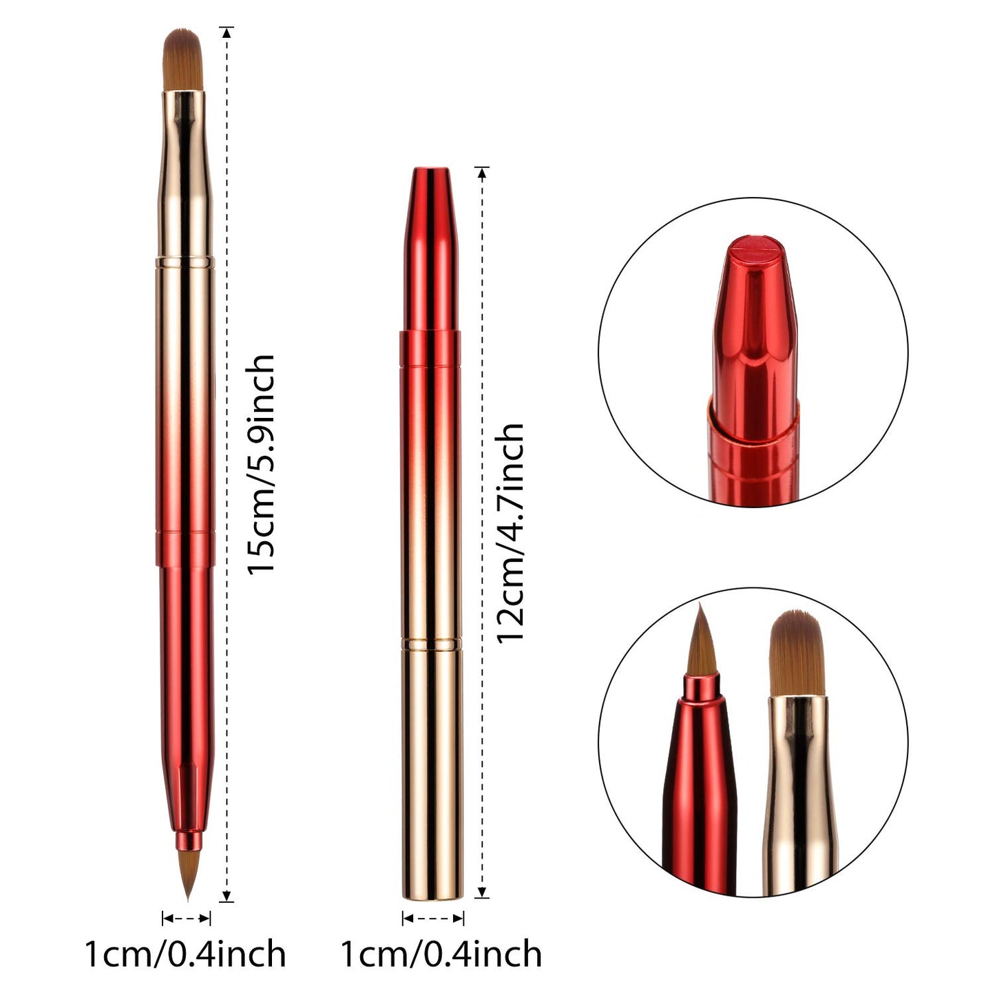 3 Pieces Lip Brush Retractable Lipstick Liner Brush Lipstick Dual-Ended Foundation Makeup Brush with Cap Travel Applicators