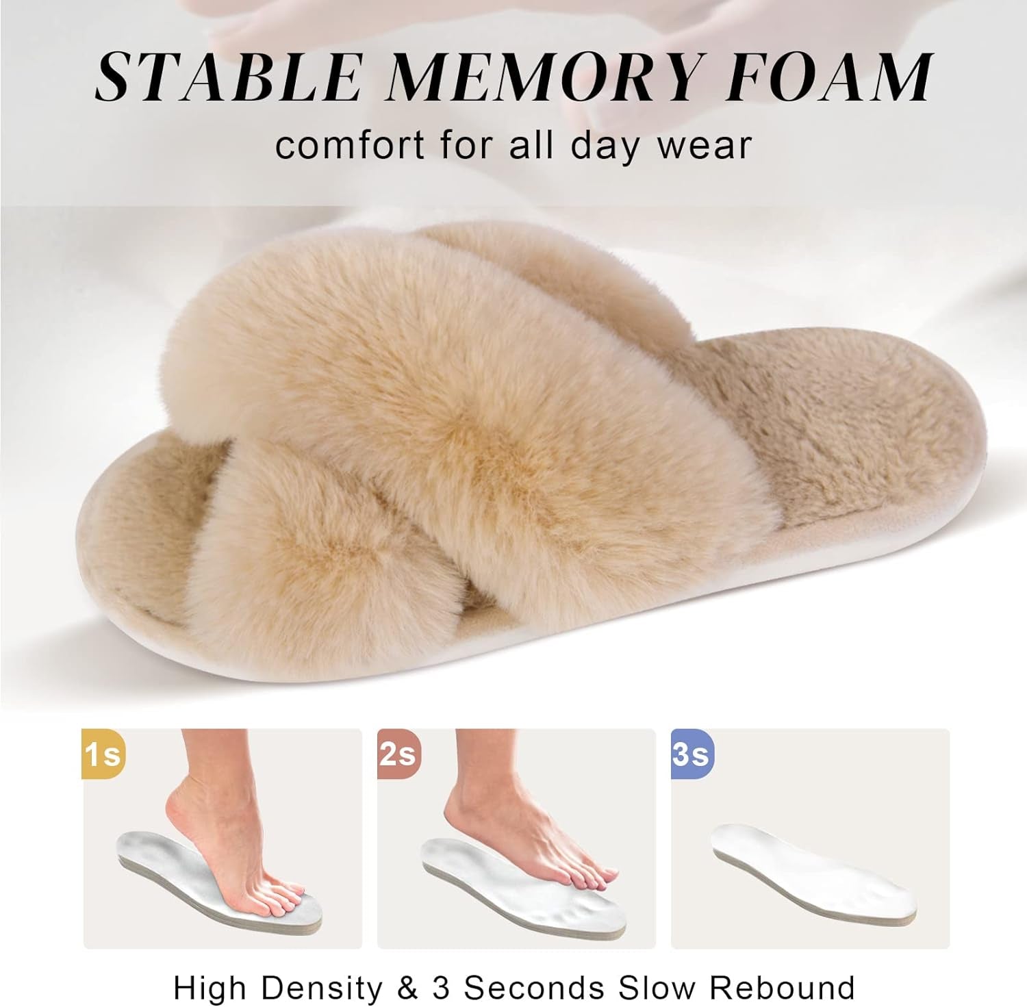 Women'S Fuzzy Slippers Comfy Cross Band House Shoes Memory Foam Open Toe Indoor Gifts for Ladies