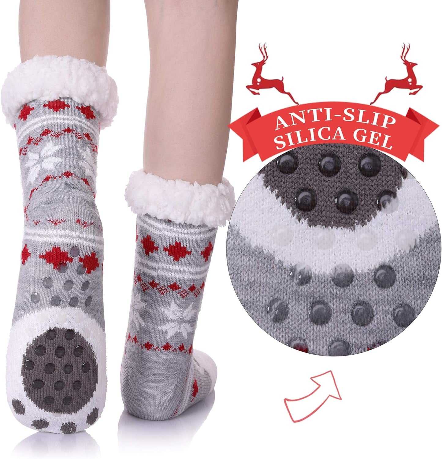 Slipper Socks for Women with Grippers, Winter Warm Fuzzy Indoor Christmas Gifts Socks