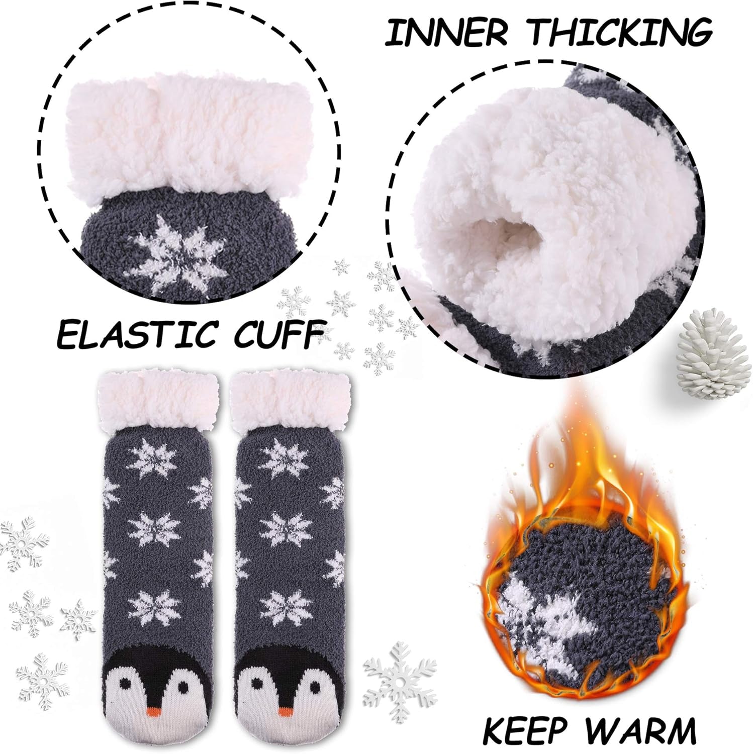 Non Slip Slipper Socks for Womens Fuzzy Soft Cozy Grippers Winter Warm Animal Fleece-Lined Home Socks