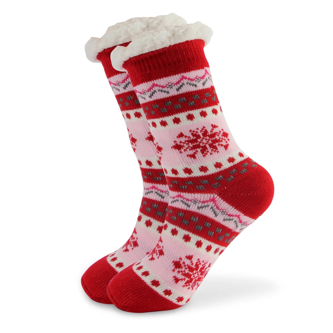 1Pair Women Fleece Slipper Socks Thermal Cozy Fuzzy Sherpa Christmas Socks Non-Skid US 5-11 Red