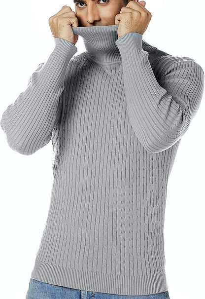 Mens Slim Fit Turtleneck Sweater Cable Knit Thermal Pullover Sweater