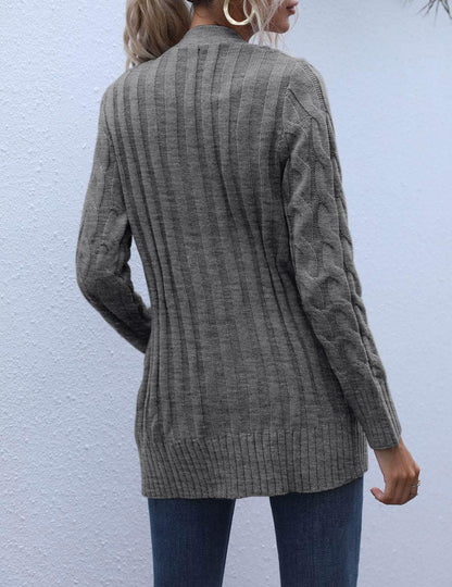 Women'S 2024 Fall Long Sleeve Cable Knit Sweater Open Front Cardigan Button Loose Outerwear