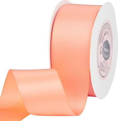 Double Face Salmon Satin Ribbon 1-1/2" Continuous 25 Yards,Orange Polyester Fabric Ribbon Use for Bows Bouquet, Gift Wrapping, Floral Arrangement Wedding Decoration