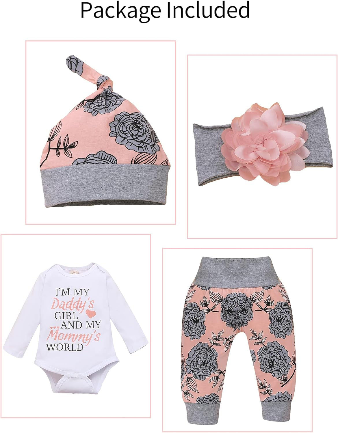 Toddler Girl Clothes Long Sleeve Fall Outfit Daddys Little Girl Baby Clothes Rose Flower Pant Girl Boutique Clothing Set 12-18 Months