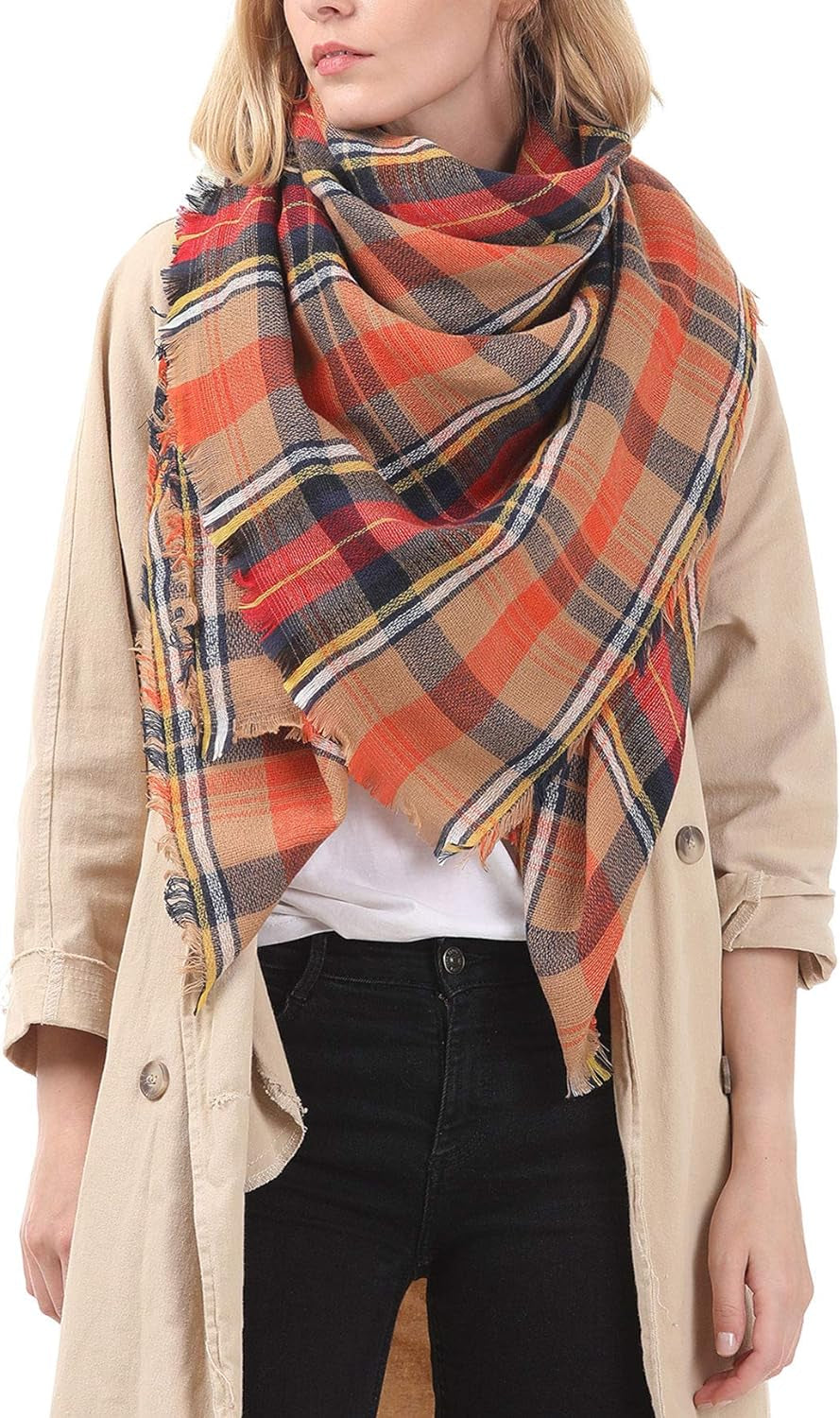 Women'S Cozy Warm Winter Fall Blanket Scarf Stylish Soft Chunky Checked Giant Scarves Shawls