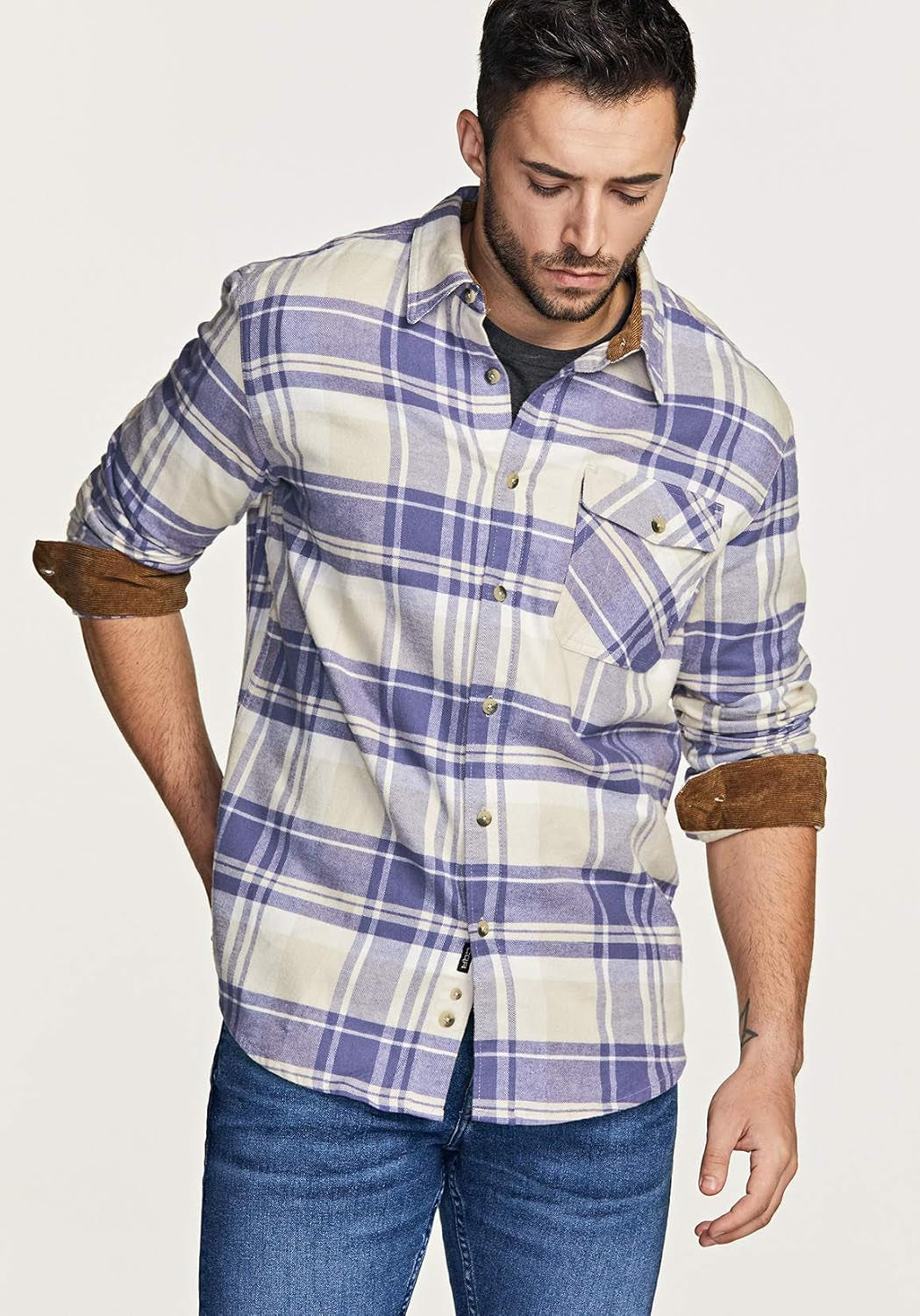 Men'S All Cotton Flannel Shirt, Long Sleeve Casual Button down Plaid Shirt, Brushed Soft Outdoor Tactical Work Shirts