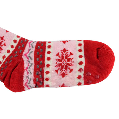 1Pair Women Fleece Slipper Socks Thermal Cozy Fuzzy Sherpa Christmas Socks Non-Skid US 5-11 Red