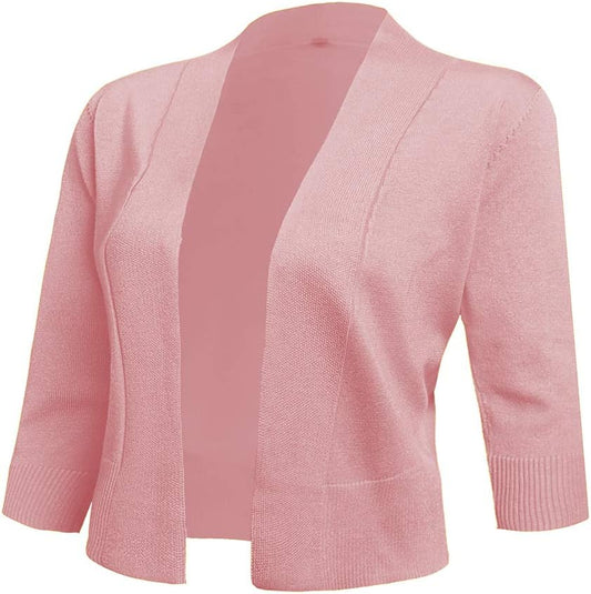 Women'S 3/4 Sleeve Cropped Cardigans Sweaters Jackets Open Front Short Shrugs for Dresses