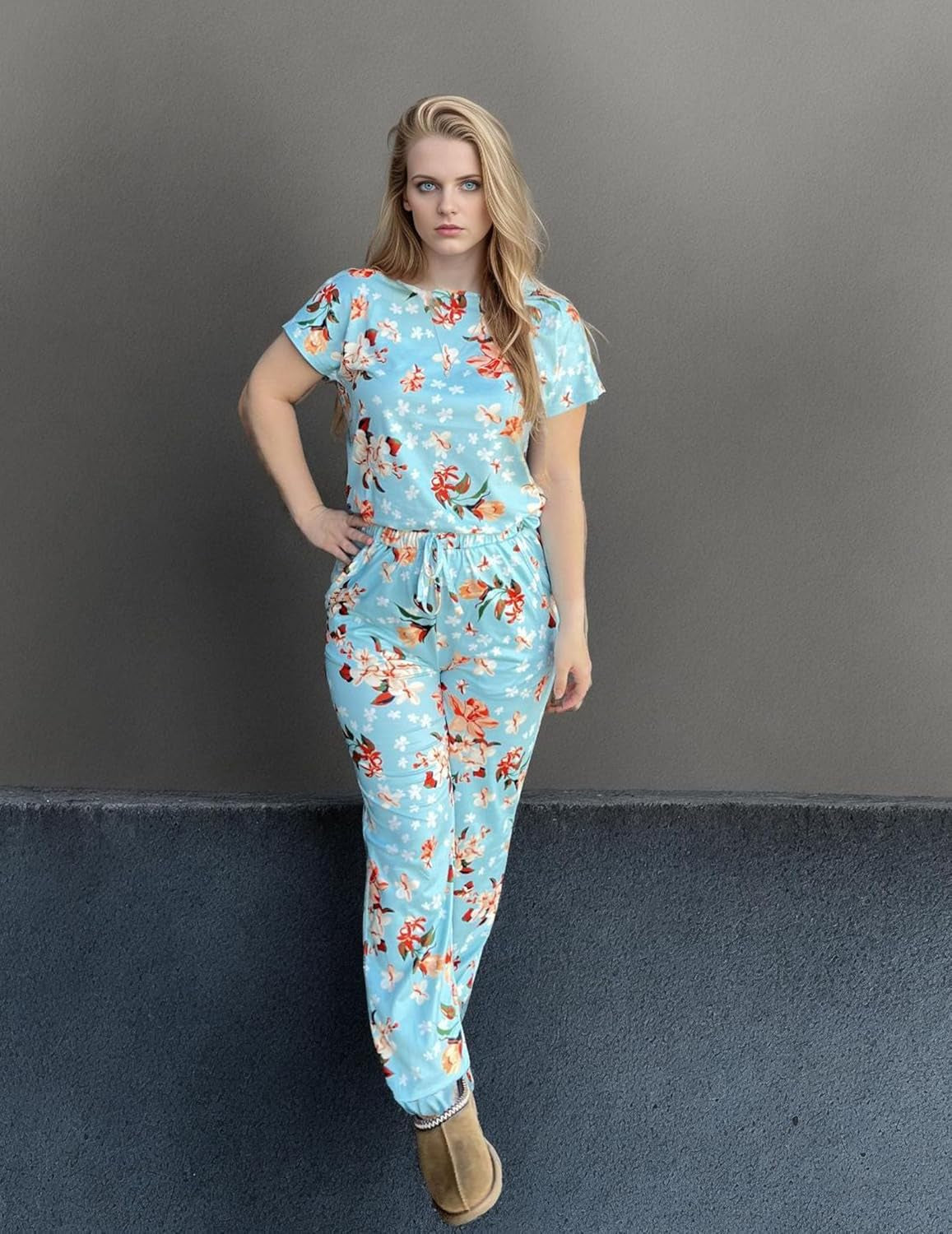 Womens Pajamas Set Short Sleeve Cute Printed Tops and Pants 2 Piece PJ Sets Joggers Loungewear Sleepwear with Pockets