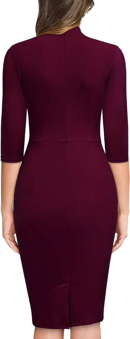 Women'S Retro Half Collar Ruffle Style Cocktail Pencil Dress