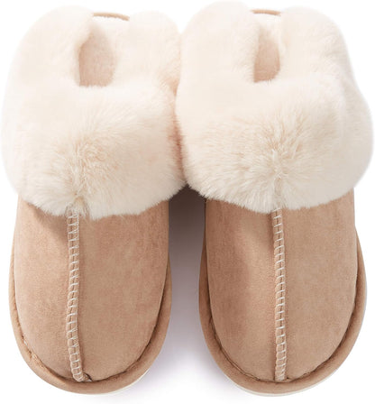 Womens Slipper with Memory Foam Fluffy Soft Warm Slip on House Slippers Anti-Skid Cozy Plush for Indoor Outdoor