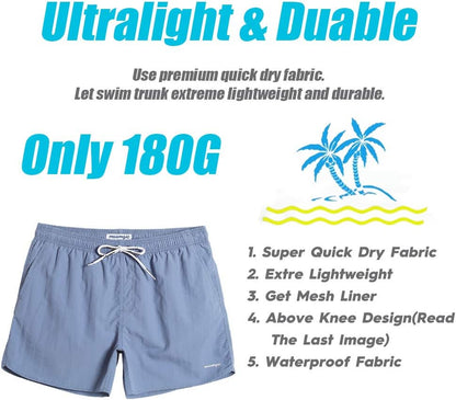 Mens Swim Trunks 5" with Mesh Lining Quick Dry Bathing Suits for Men Swim Shorts Swimwear