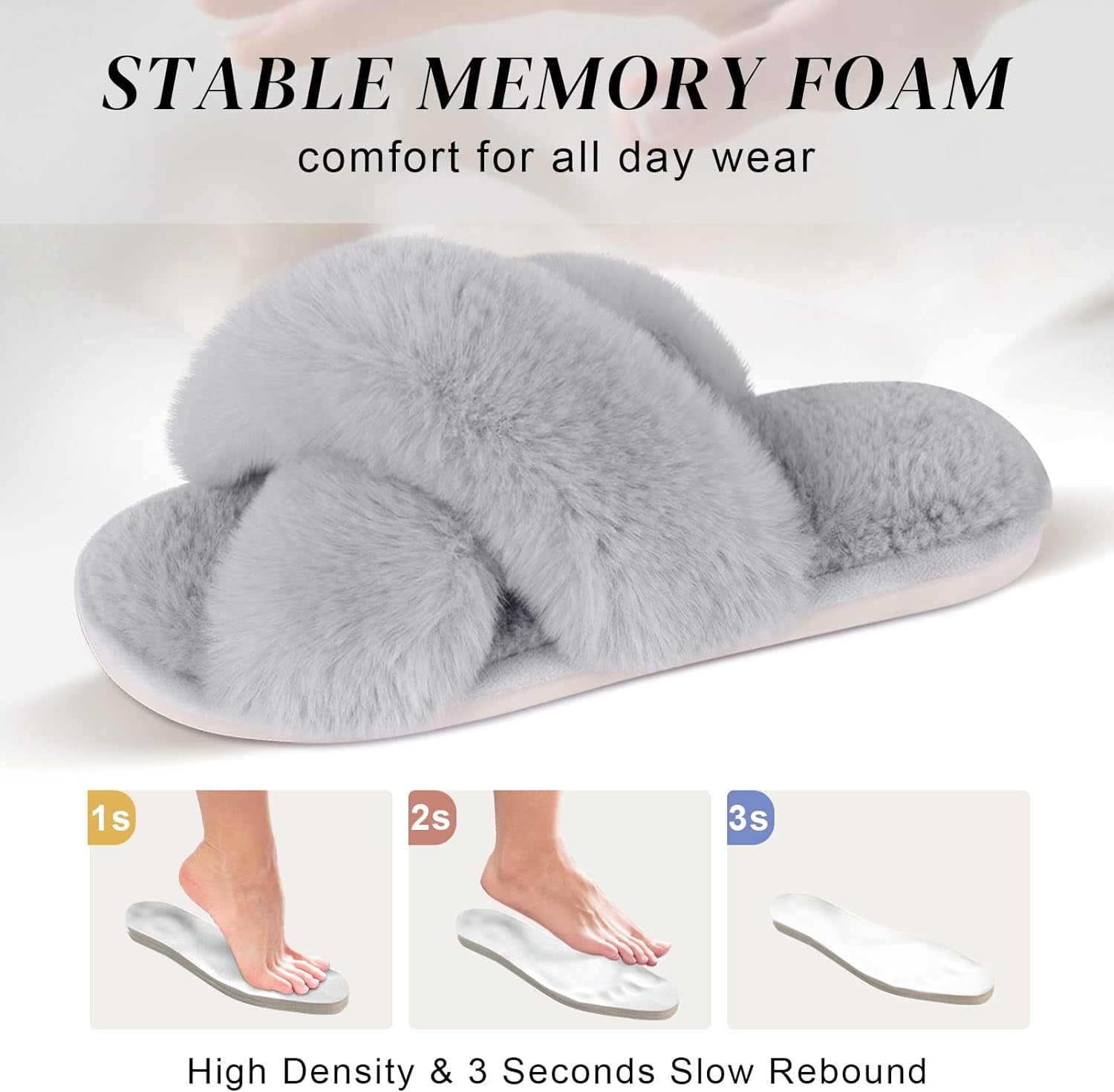 Women'S Fuzzy Slippers Comfy Cross Band House Shoes Memory Foam Open Toe Indoor Gifts for Ladies