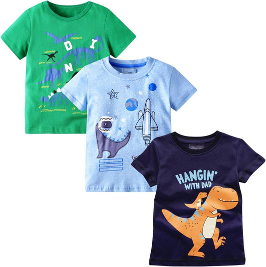 Toddler Boys Shirts Clothes Short-Sleeve Little Kids T Shirts Boys' Tops, Tees & Shirts Graphic TEE Age 2-7 Years 4-Pack