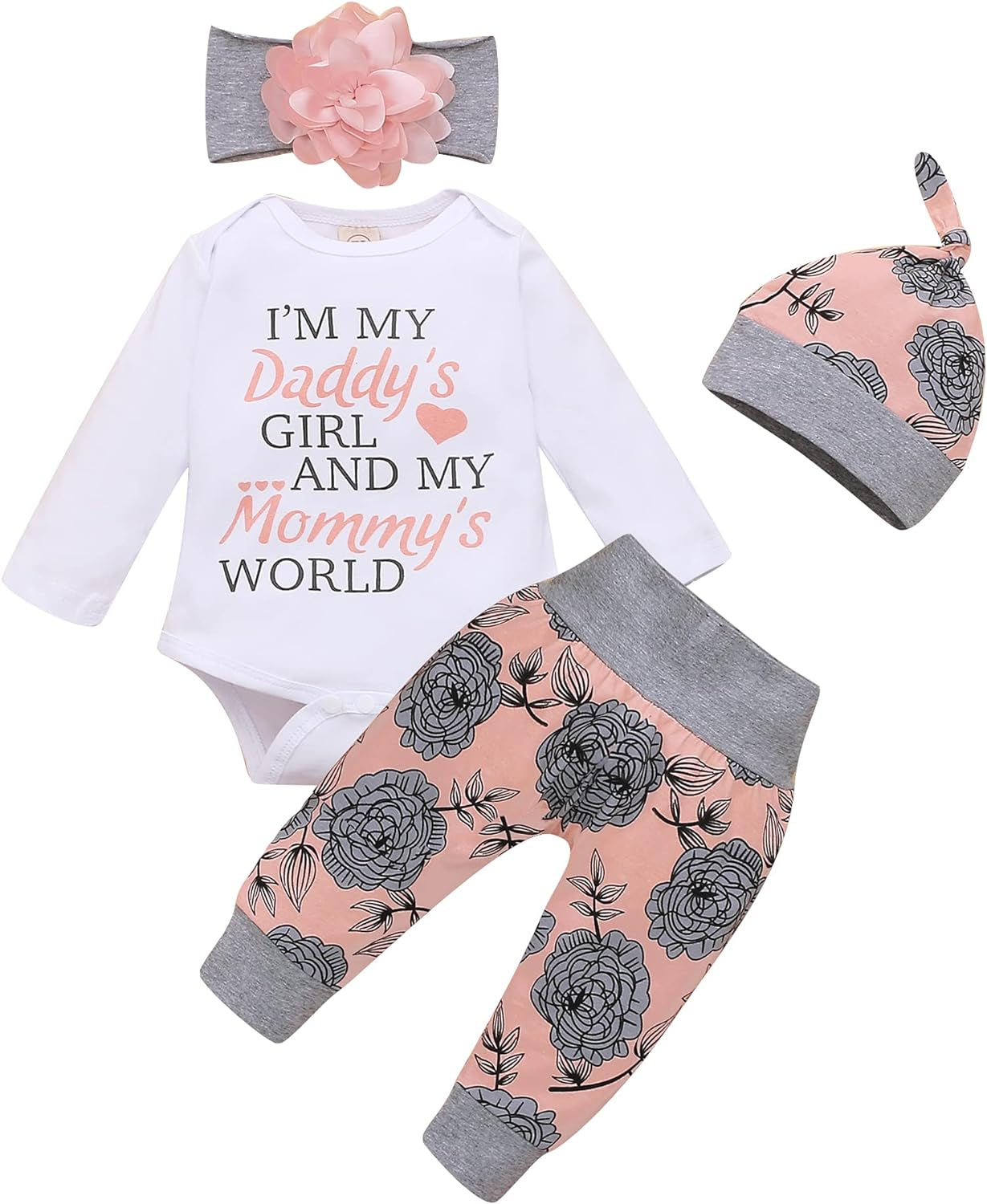 Toddler Girl Clothes Long Sleeve Fall Outfit Daddys Little Girl Baby Clothes Rose Flower Pant Girl Boutique Clothing Set 12-18 Months