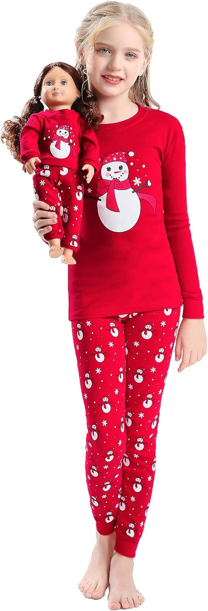 Girls Matching Doll&Toddler 4 Piece Cotton Pajamas Toddler Christmas Sleepwear