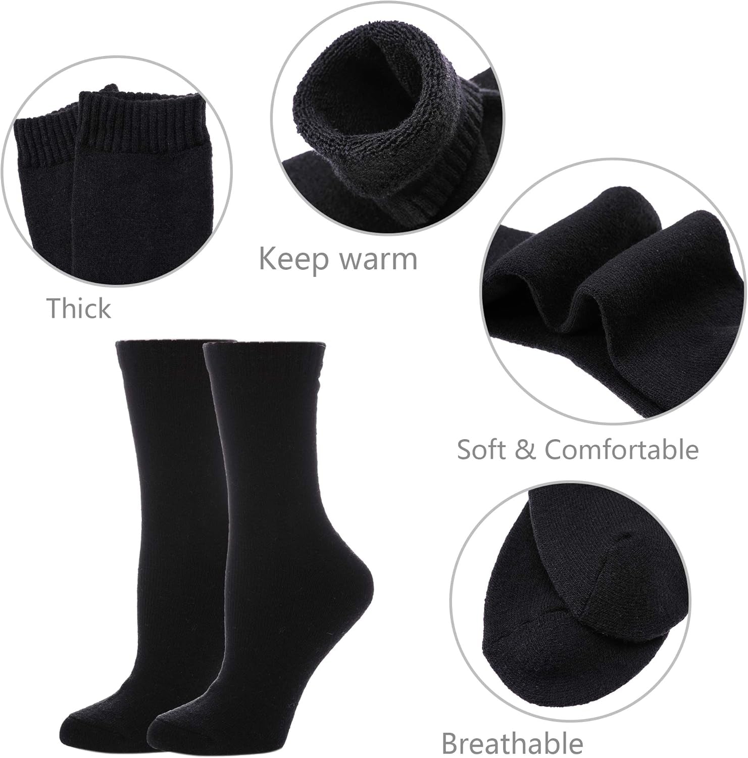 Womens 5 Pairs Soft Thick Comfort Casual Cotton Warm Wool Crew Winter Socks