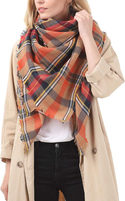 Women'S Cozy Warm Winter Fall Blanket Scarf Stylish Soft Chunky Checked Giant Scarves Shawls