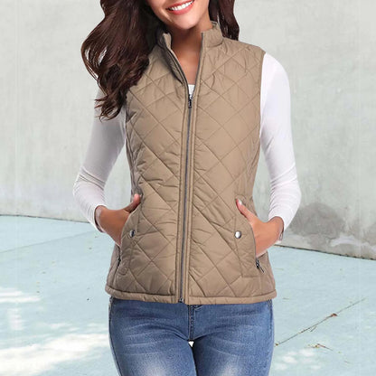 Women'S Padded Vest Quilted Jacket Ladies Zipper Sleeveless Waistcoat Autumn Winter Lightweight Comfortable Cotton down Vests